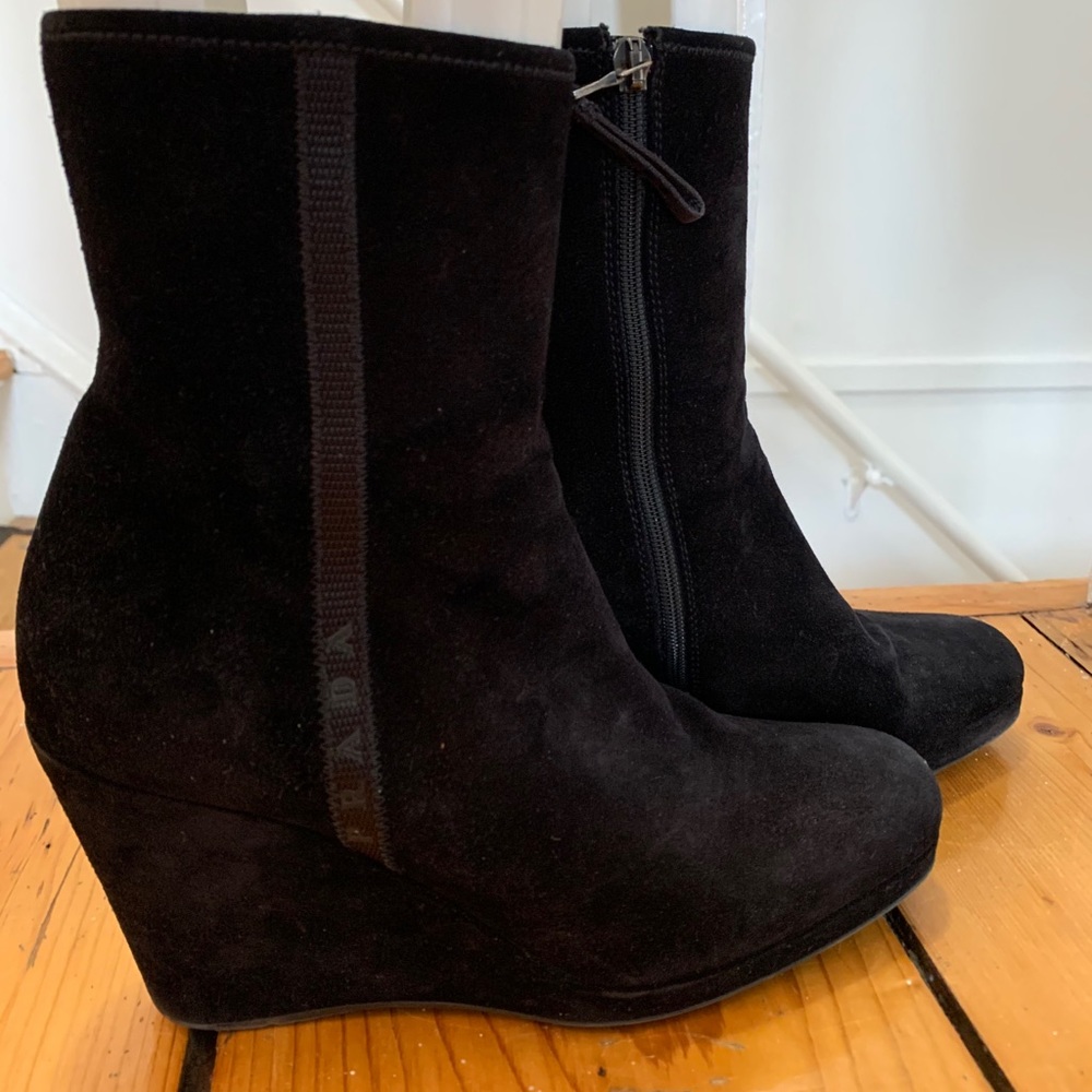 Prada Black Suede Wedge